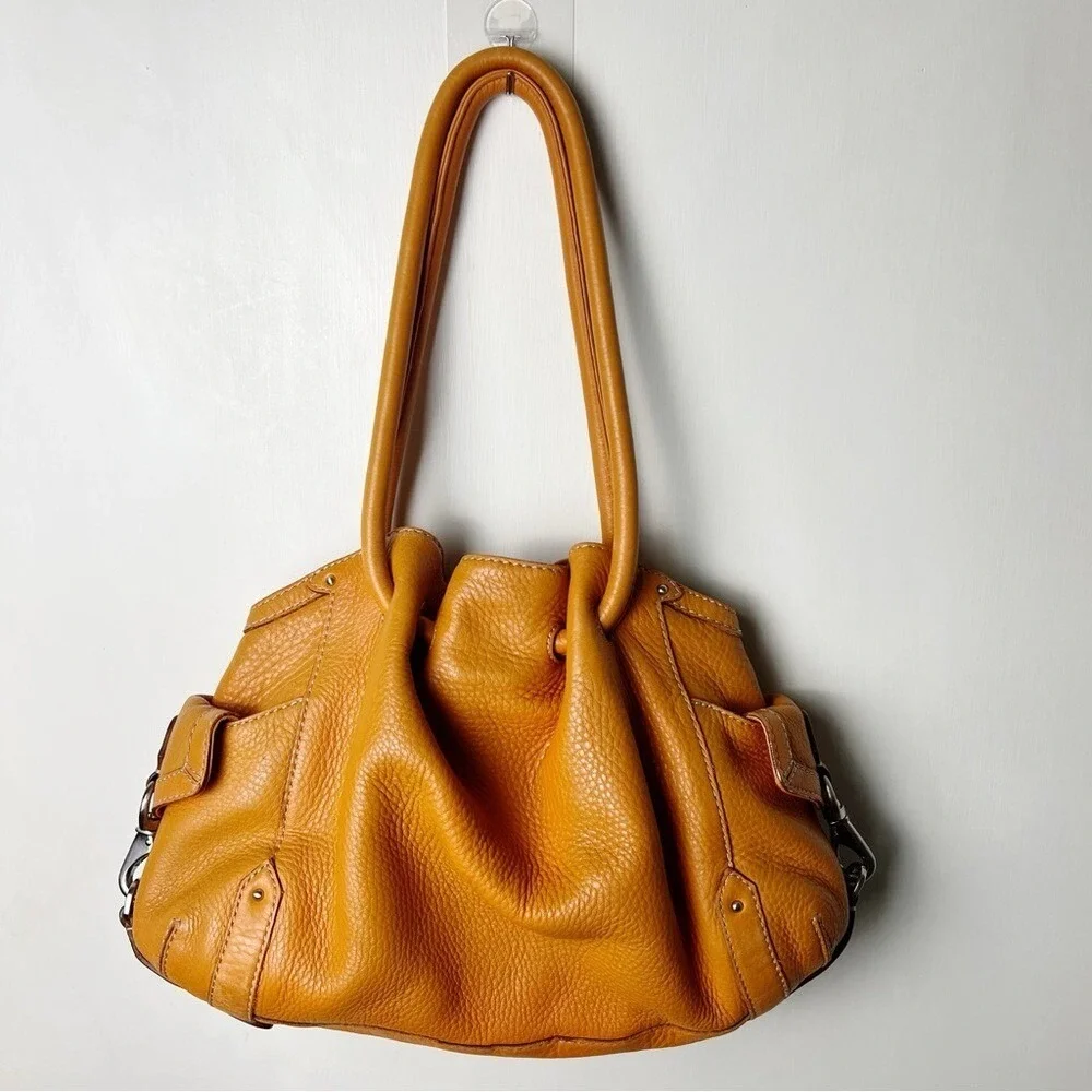 Cole Haan - Women's Vintage Pebbled Leather Orange Hobo Purse Slouchy Ruched Y2K
